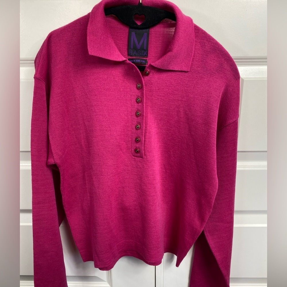 Espirit Basix Vintage Wool Sweater Pink Fuchsia Y2K 90s Medium Med Women Button